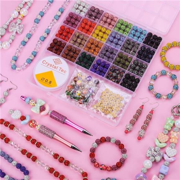 Jewelry Making Beads Set, 590 PCS 10mm Round Mixed Color Rhinestone - Picture 5 of 7